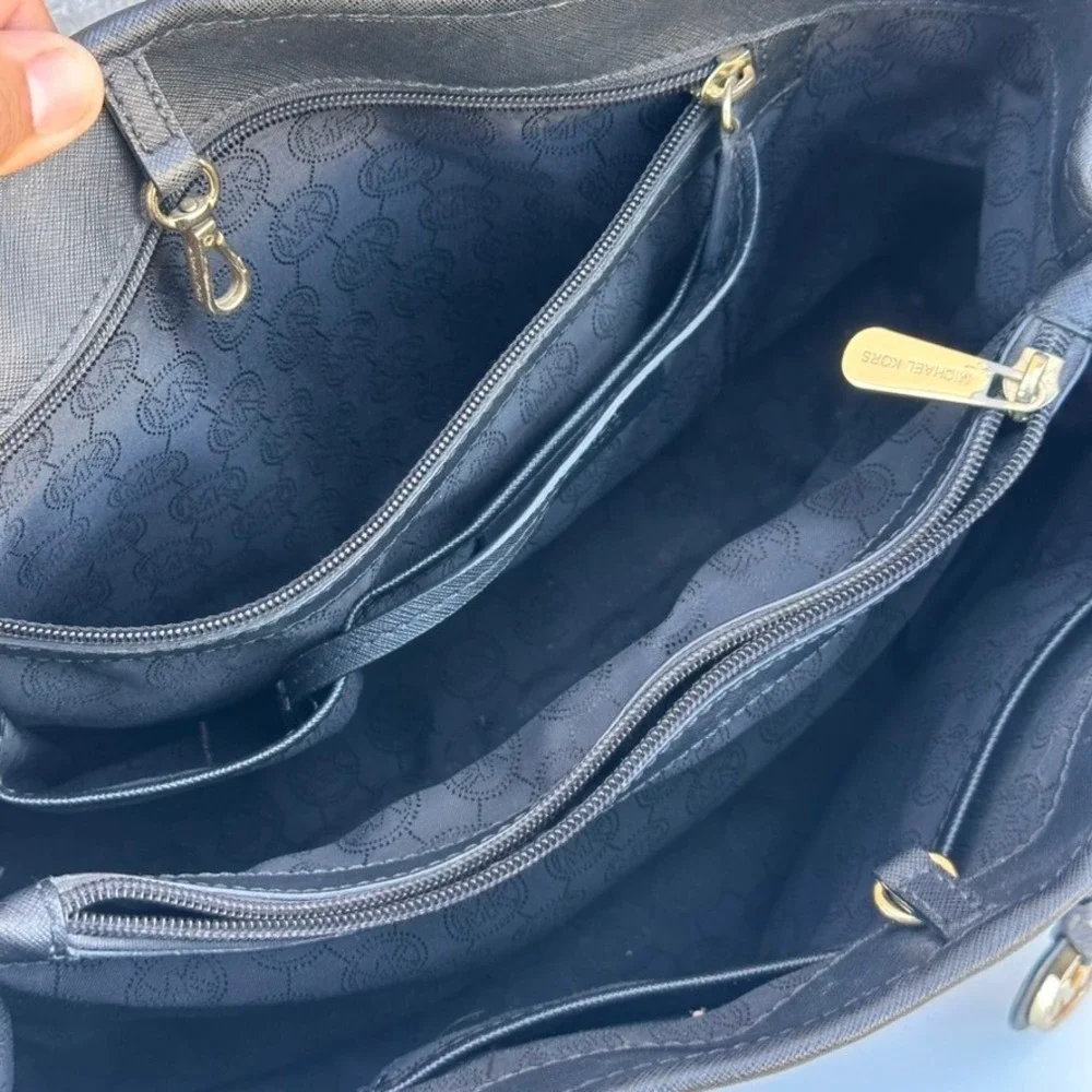 Michael Kors Jet Set Travel Tote Black Saffiano Leather Gold Hardware Bag